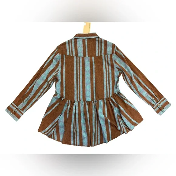 IVY JANE brown turquoise long sleeve high low peplum button up blouse/jacket NWT